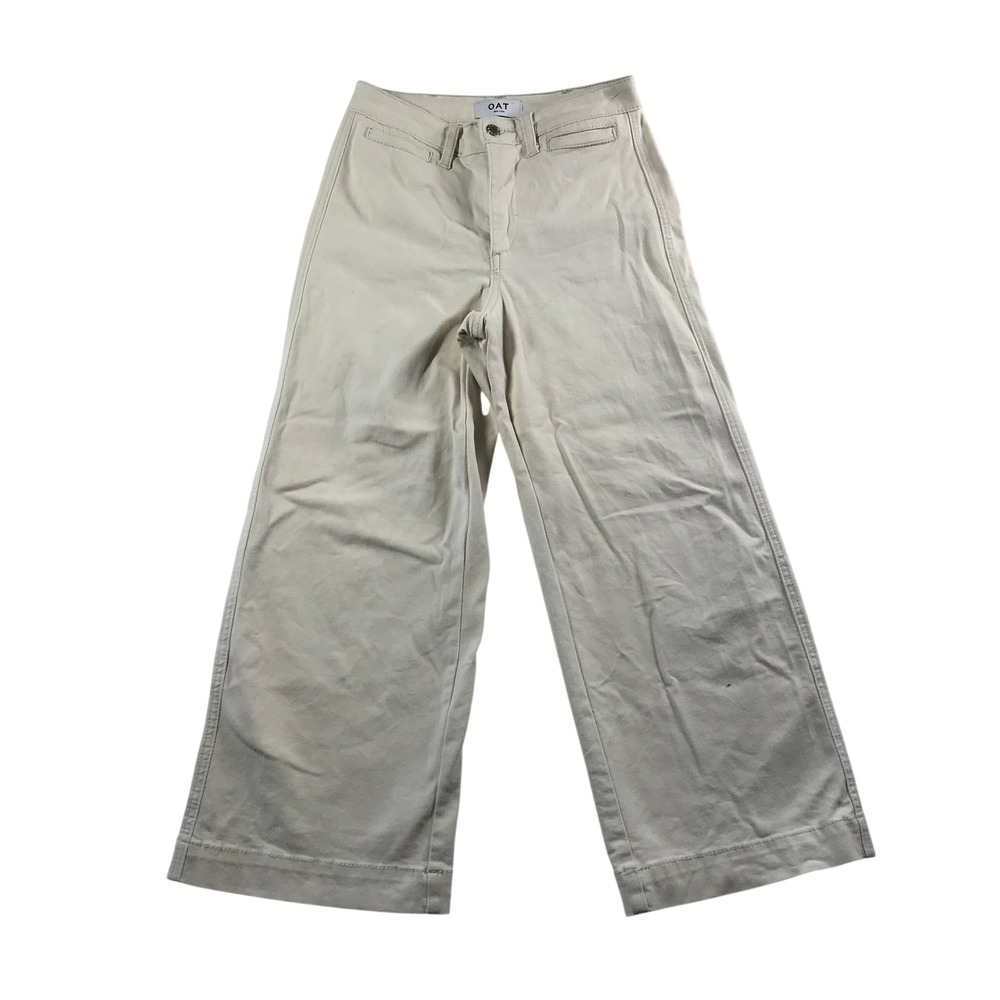 OAT New York High Rise Wide Leg Crop Pants Cream Off White Size 25 1042-LS